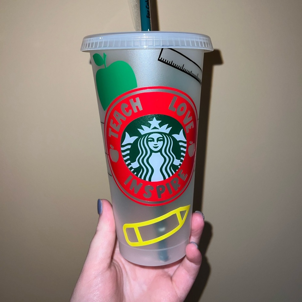 Teach love inspire Starbucks cold cup with straw 24oz